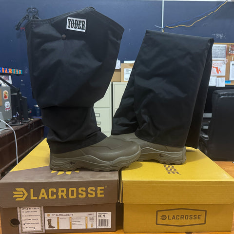 Lacrosse Alpha Agility Boots with Yoder Wicked Chaps - Size 9 | Standard Sized Chaps - CLEARANCE (NEW)