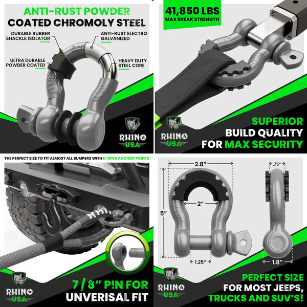 Rhino USA 3/4" D-Ring Shackle Set - 2-Pack (White)