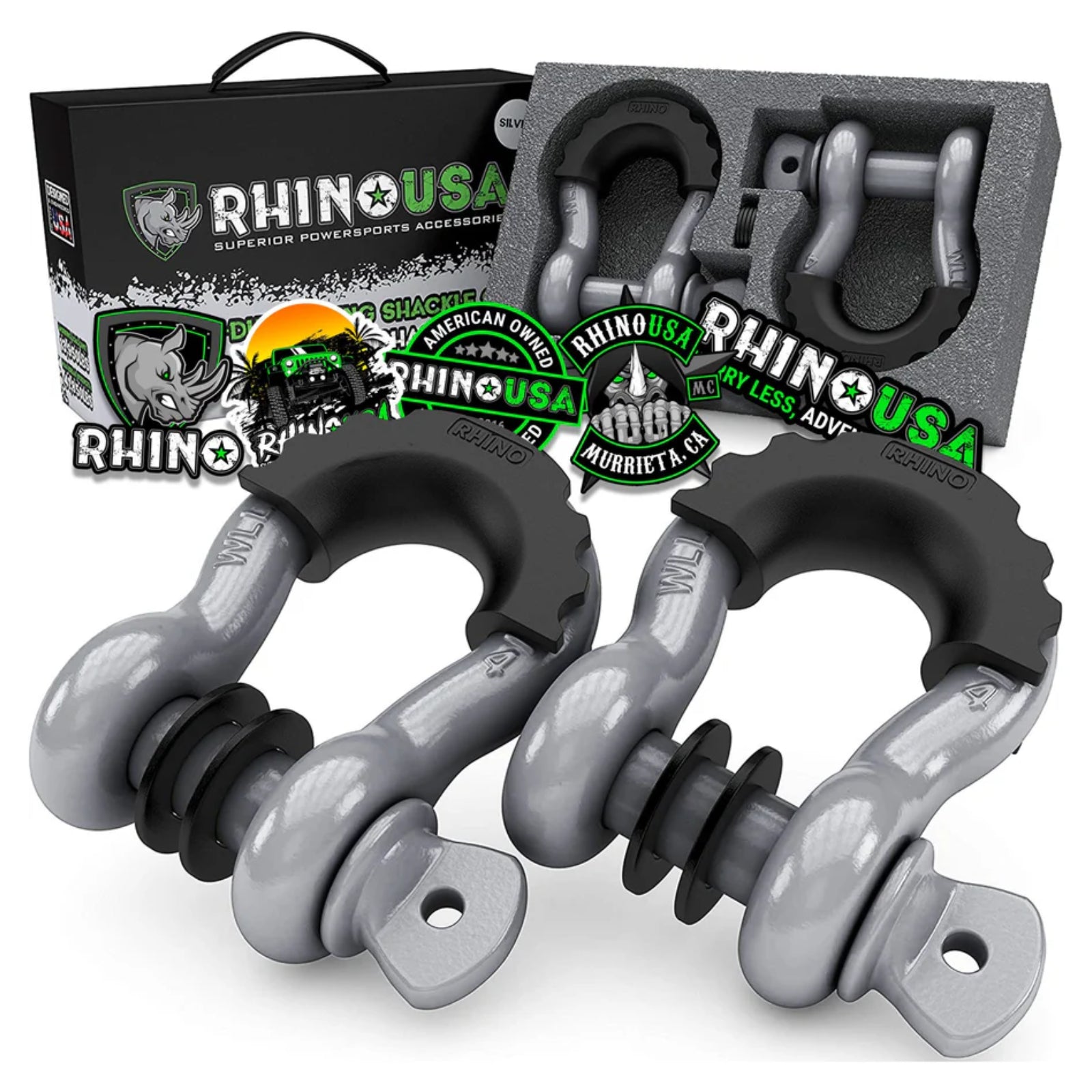 Rhino USA 3/4" D-Ring Shackle Set - 2-Pack (Silver)