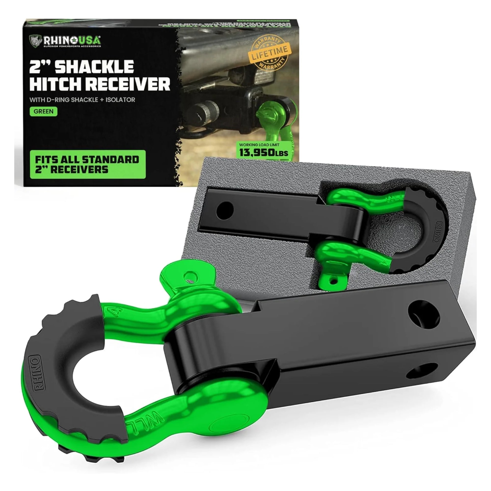 Rhino USA 2" Shackle Hitch Receiver (Lime Green)