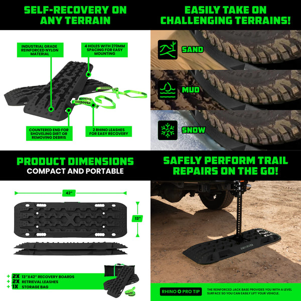 Rhino USA Recovery Traction Boards - Pair (Black)