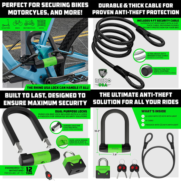 Rhino USA Heavy-Duty Bike Lock Set