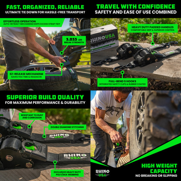 Rhino USA 2" x 10' Retractable Ratchet Straps