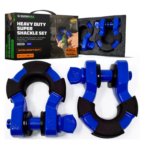 Rhino USA 8-Ton Super Shackles w/ Isolators (Blue)