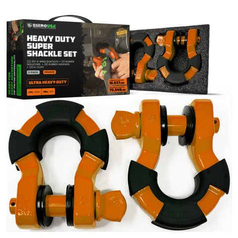 Rhino USA 8-Ton Super Shackles w/ Isolators (Orange)