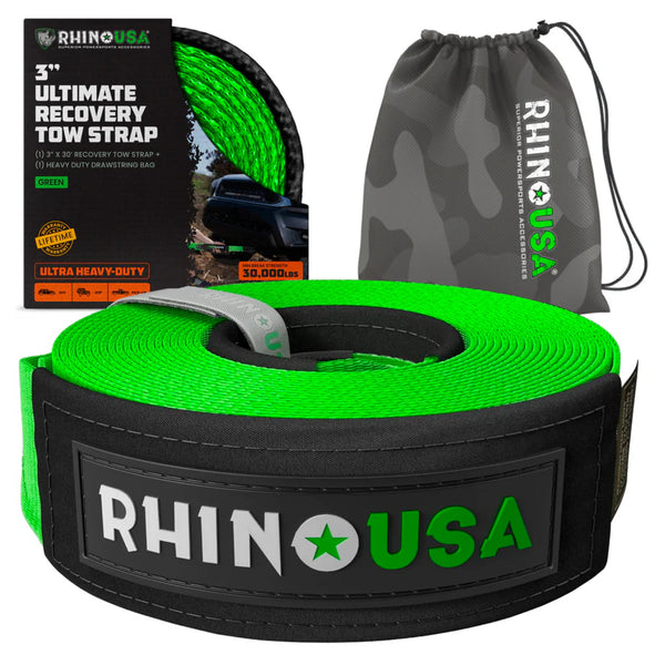 Rhino USA 3" x 30' Ultimate Recovery Tow Strap (Green)