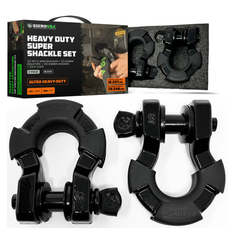Rhino USA 8-Ton Super Shackles w/ Isolators (Black)