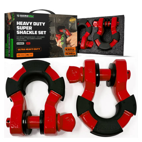 Rhino USA 8-Ton Super Shackles w/ Isolators (Red)