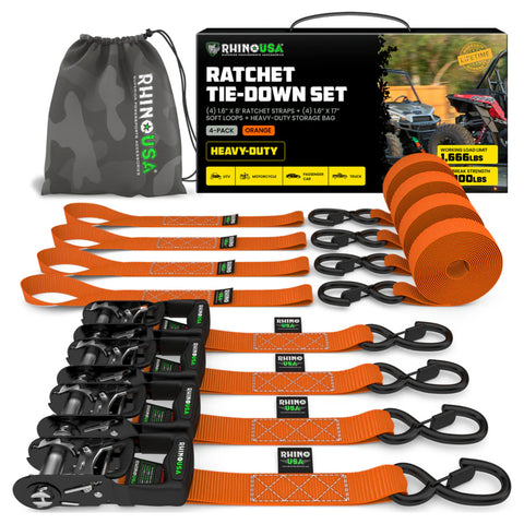 Rhino USA  1.6" x 8' HD Ratchet Tie-Down Set - 4-Pack (Orange)